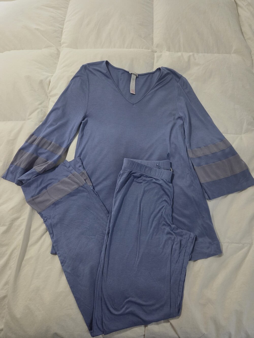 Hanro Pajama Set Delia Blue Size Small Modal Silk
